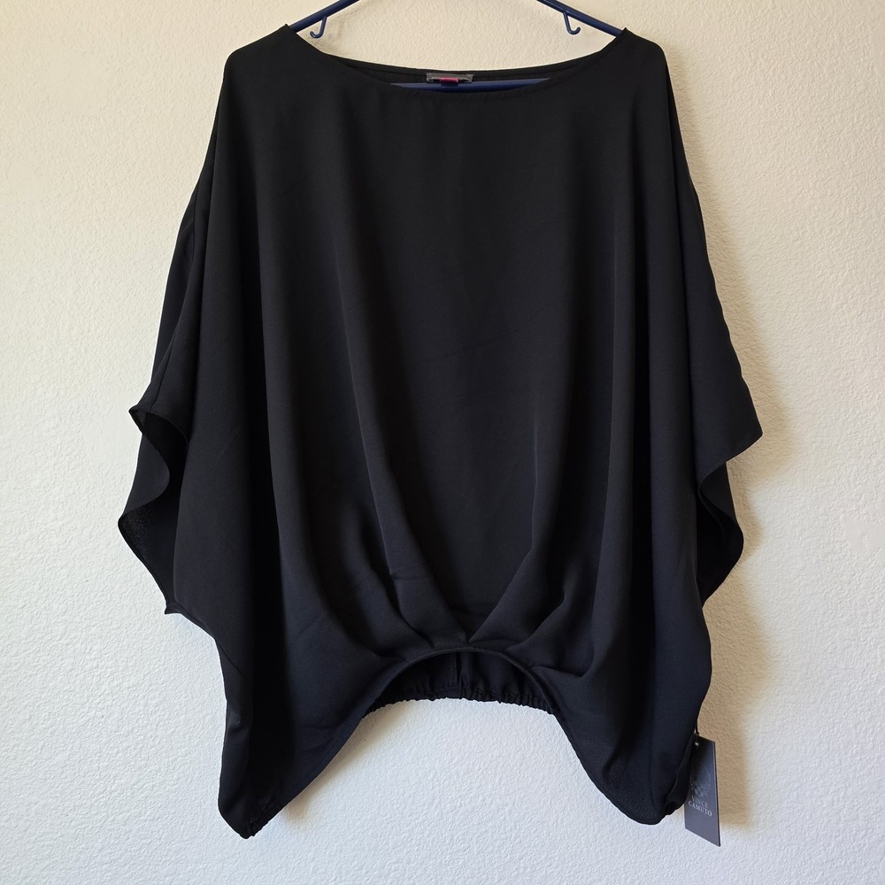 NWT Vince Camuto Black Crepe Blouse Top Batwing Elastic Chic Stylish Lightweight